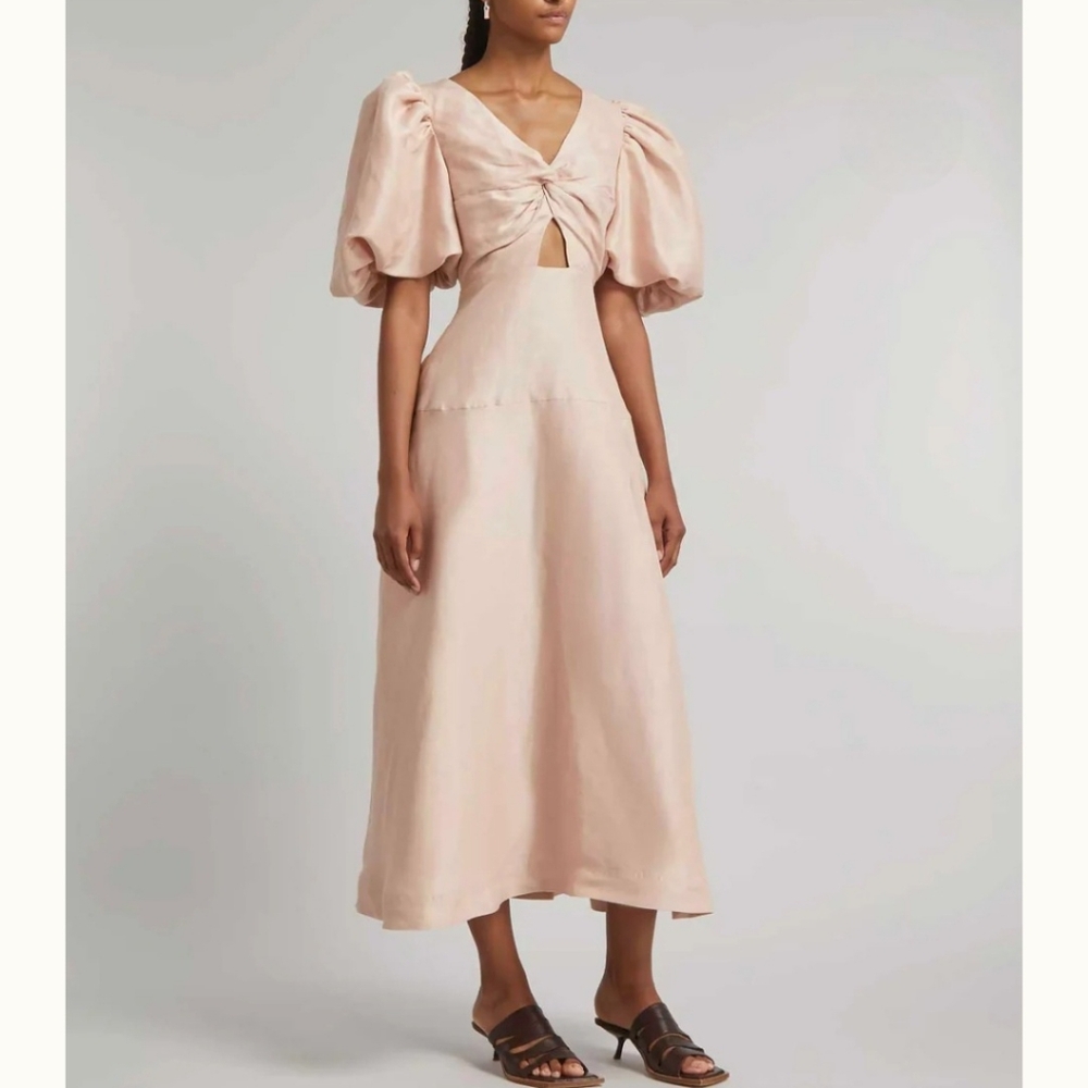 Aje Dusk Knot Puff Sleeve Midi Dress